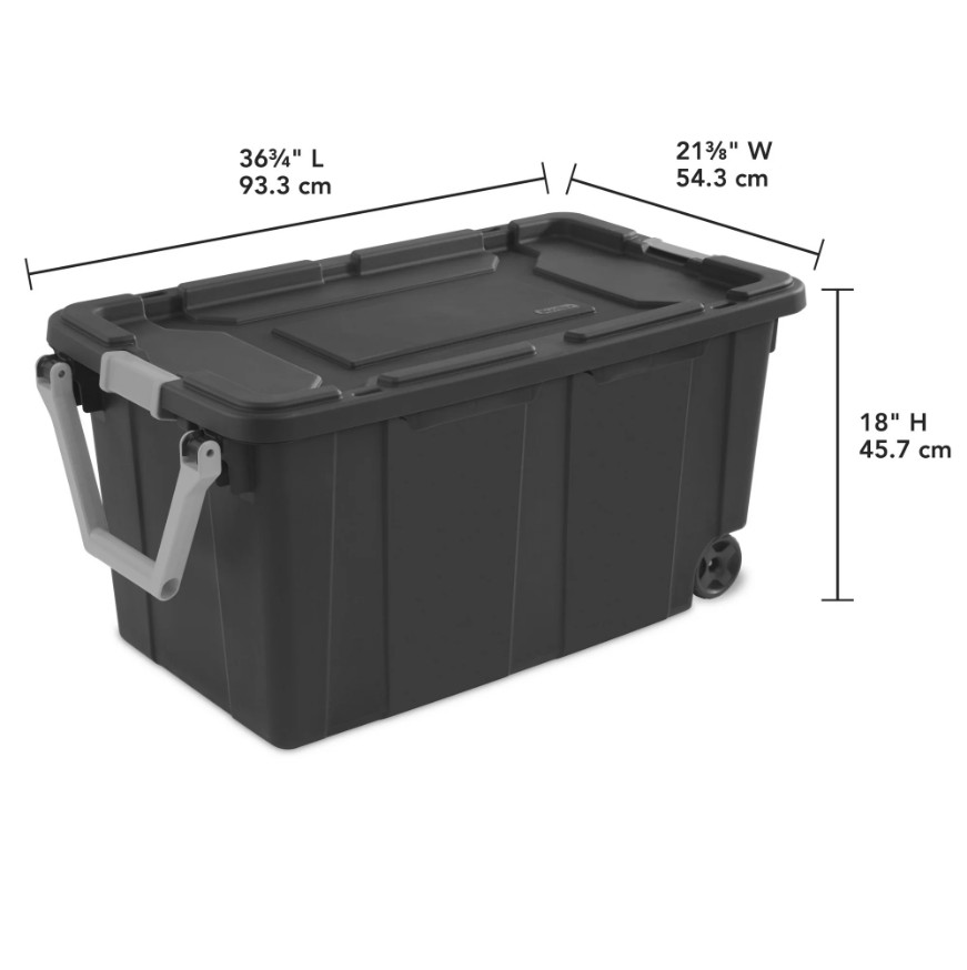 (2-Pack) 40 Gallon Plastic Storage Bin on Wheels with Locking Lid, Dark Gray
