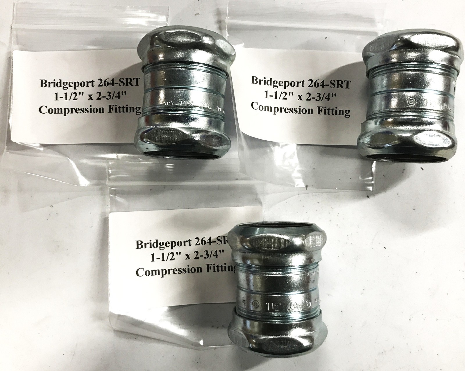 Bridgeport 1-1/2 inch Steel EMT Compression Fitting 264-SRT [Lot of 3] NOS