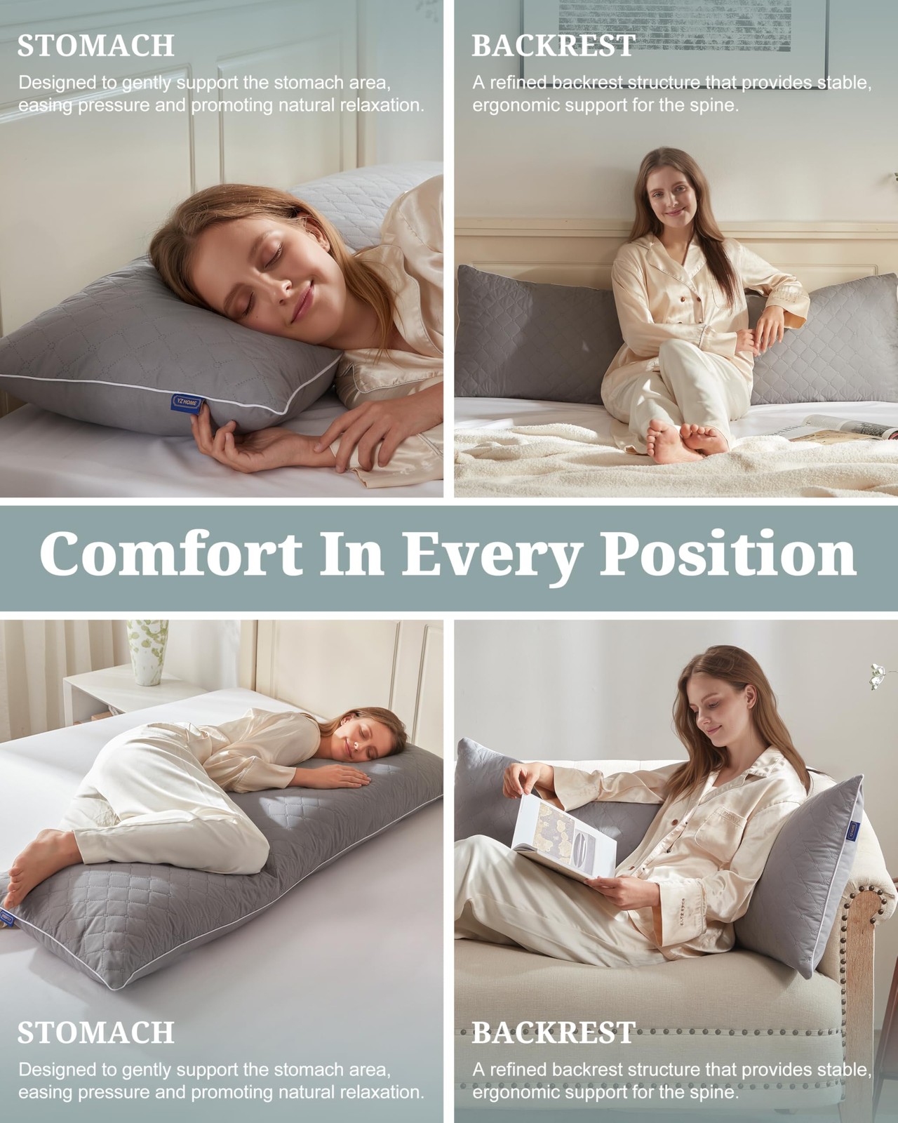 Long Body Pillow Shredded Memory Foam Adjustable Support For Side Sleepers Grey