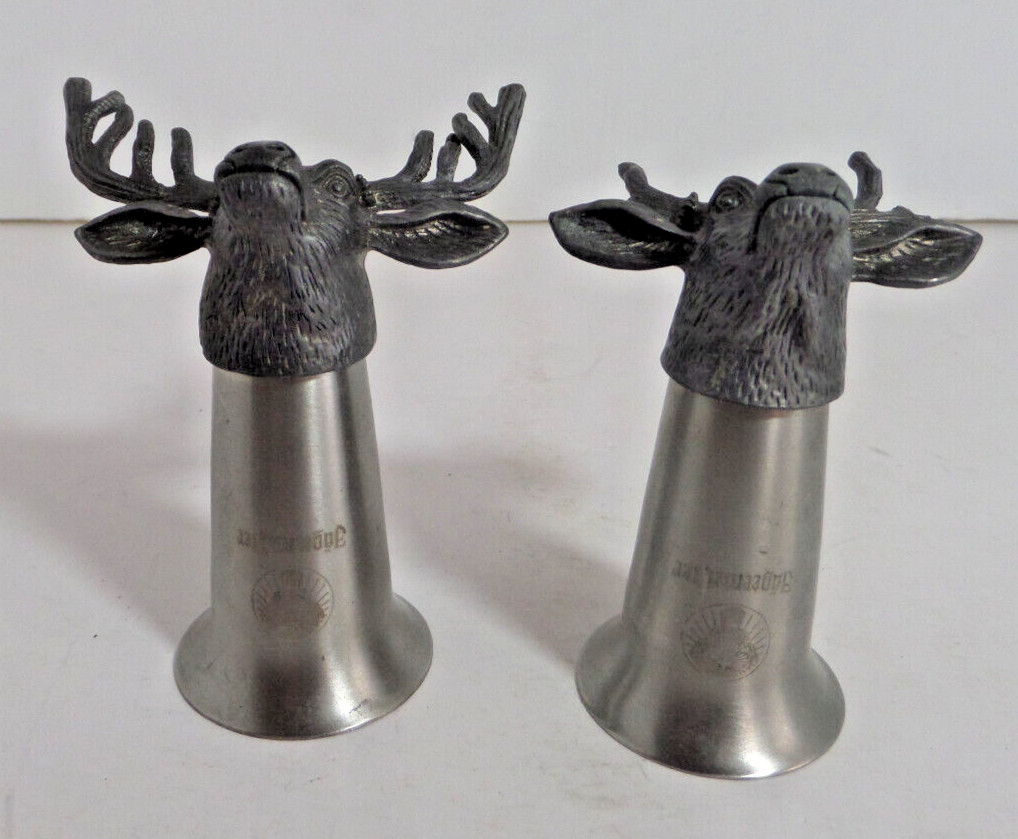 2x Jägermeister shot glasses stainless vintage