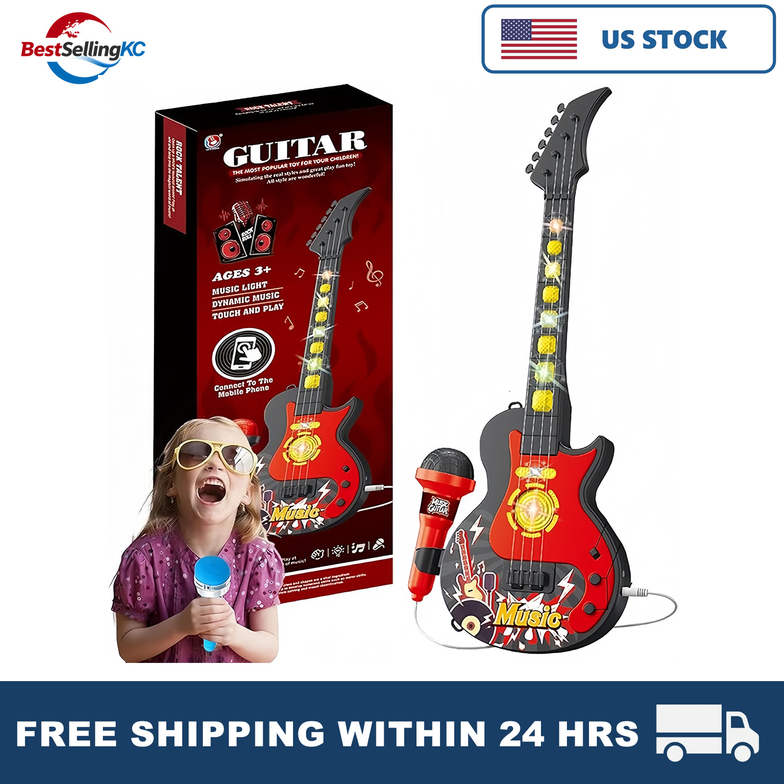Black Portable Microphone Stand for Kids Karaoke Party Play Set