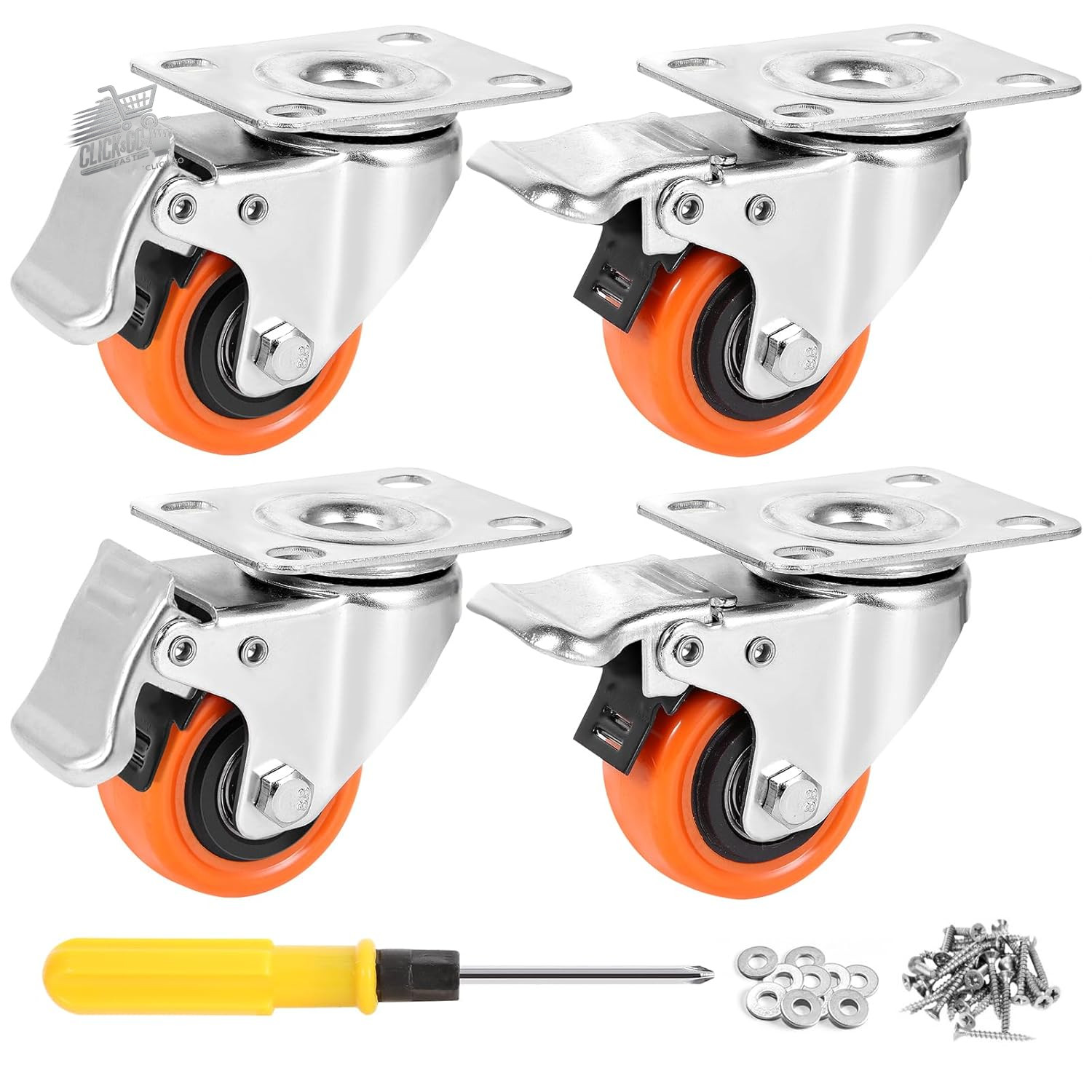 Furniture wheels 50mm with 4 brakes, capacity 270kg 360 degree swivel wheels,