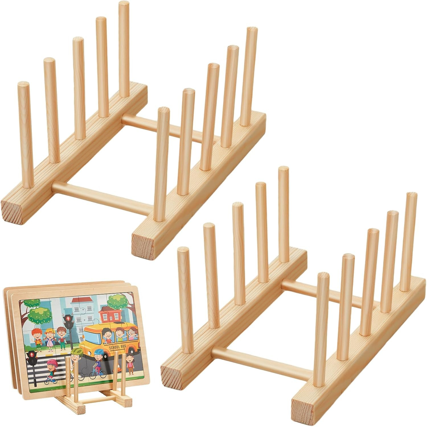 2 Pcs Wooden Puzzle Display Stand Jigsaw Holder Rack Puzzle Pot Lid Storage Orga