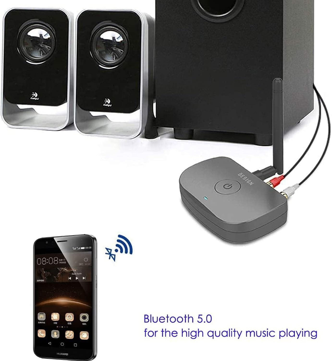 Transform Your Wired Speakers with BE-RCA Long Range Bluetooth Receiver - Black
