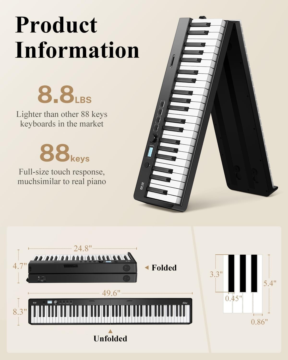 Foldable Electric Piano 88 Key Bluetooth Portable