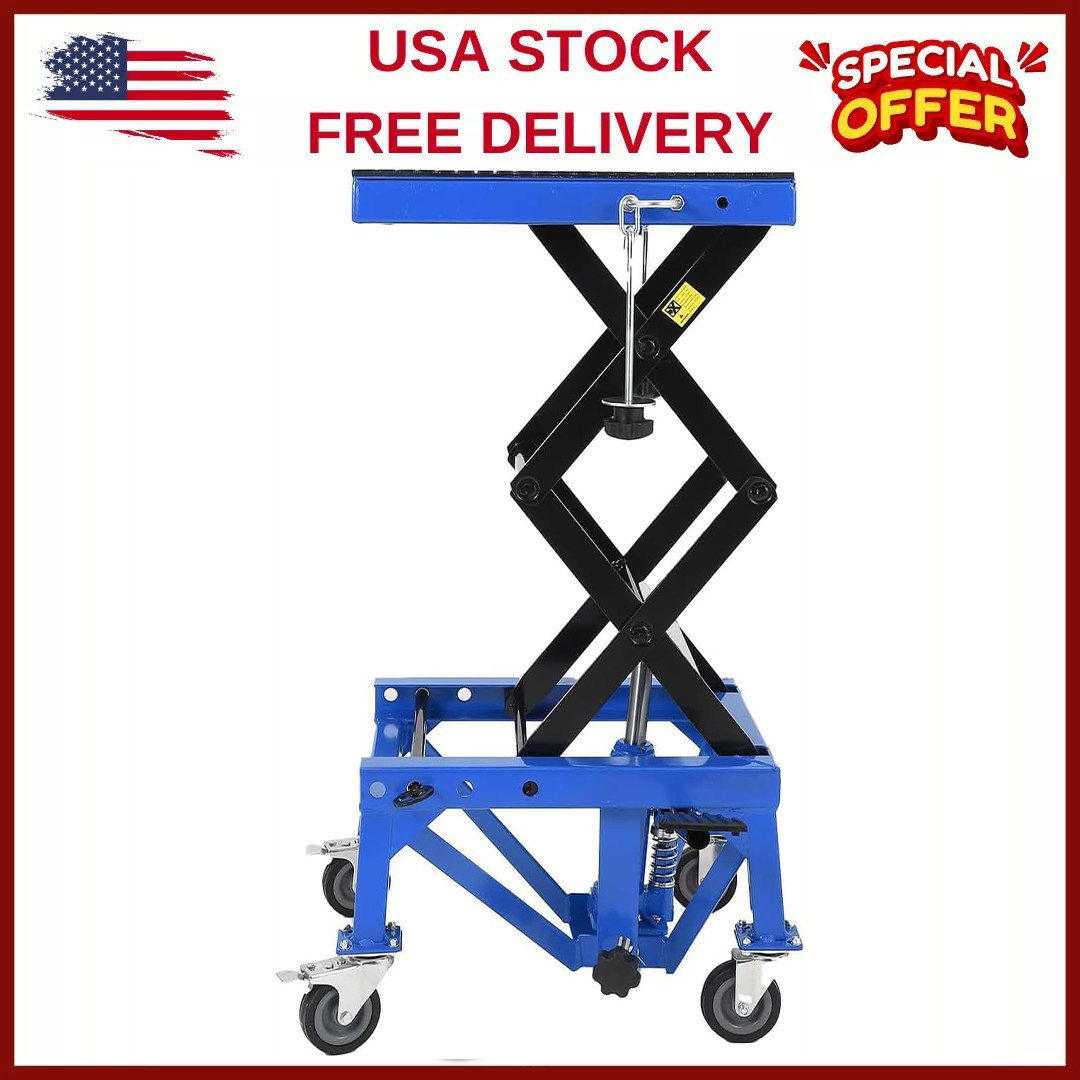 ⭐Hydraulic Motorcycle Scissor Lift,Steel Motorcycle Scissor Jack w/4-Wheel,350LB
