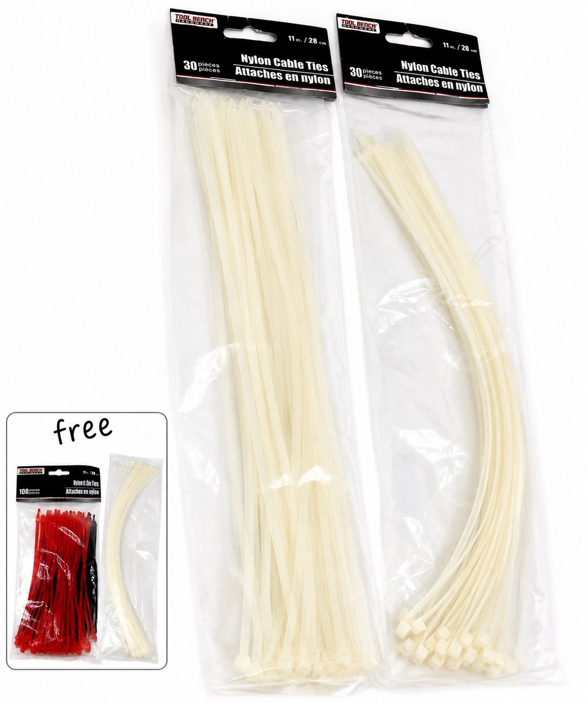 2 Packs Nylon Cable Ties Zip Ties White 11” Long 40 lb Strength 120 Pieces New