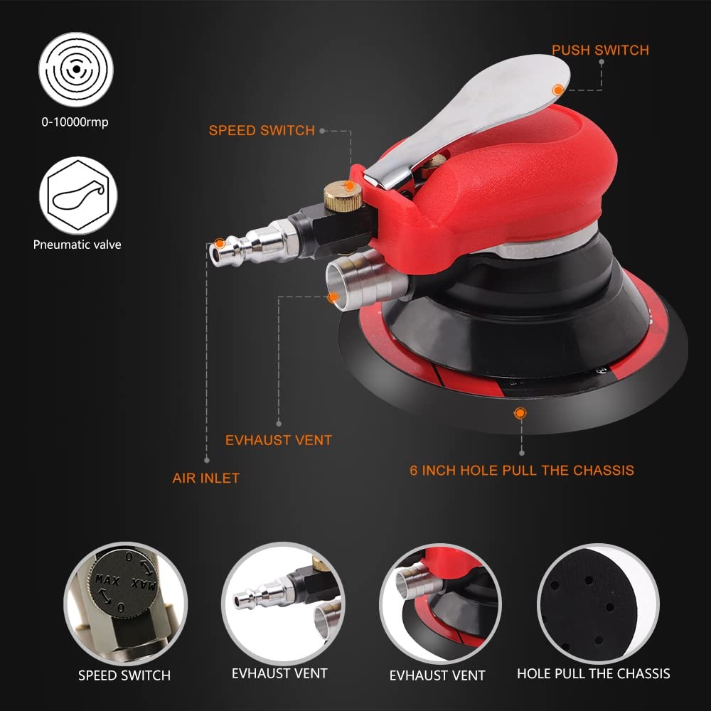 ZFE Random Orbital Sander 5" & 6" Pneumatic Palm Sander with Extra 5" Backing...