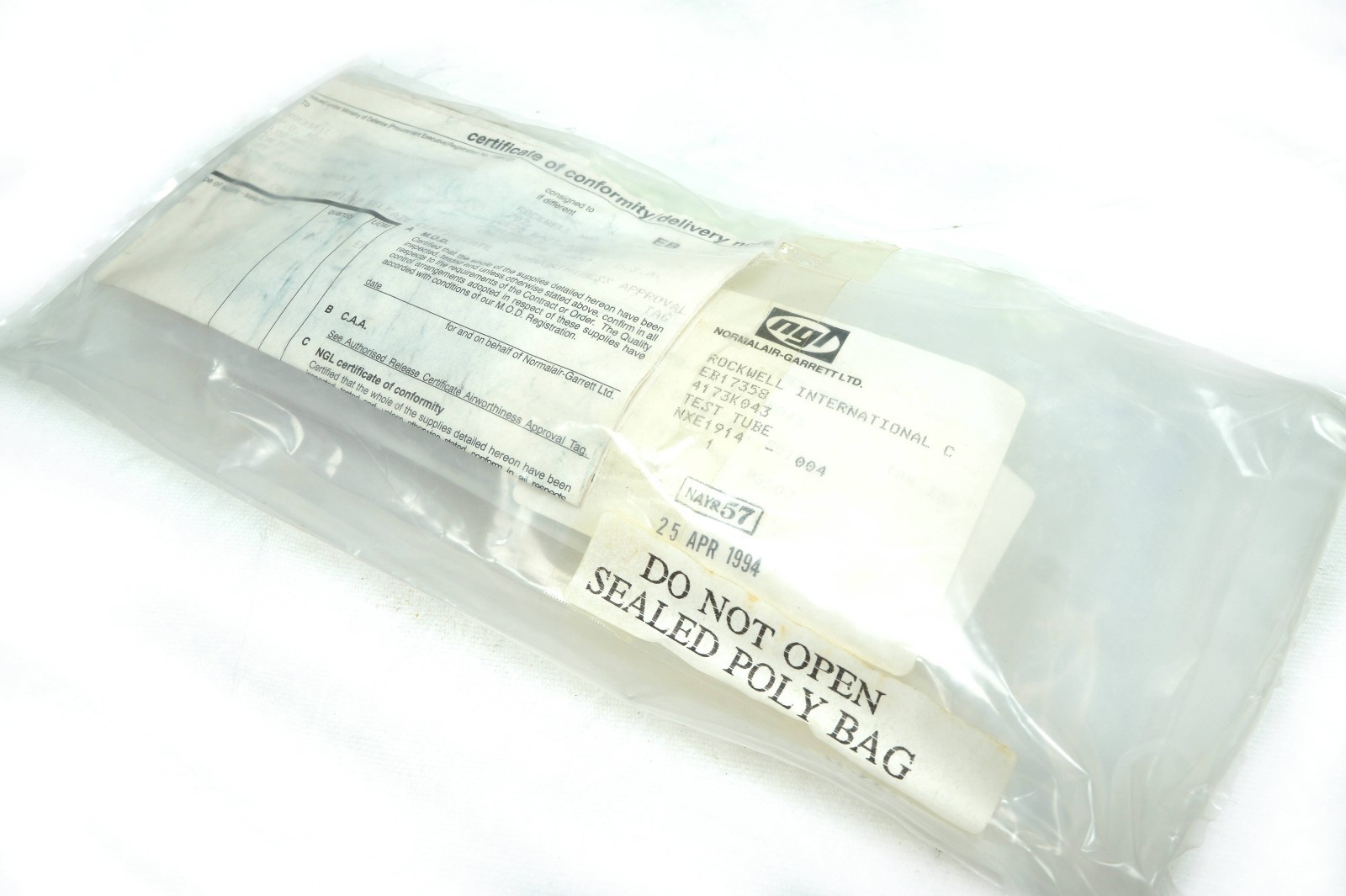 Normalair-Garrett 4173K043 Glass Test tube. Aircraft Icing Test