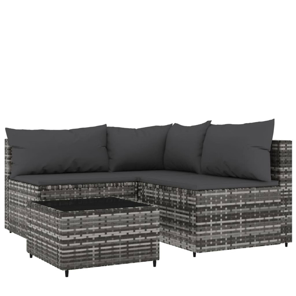 Patio Lounge Set Grey Poly Rattan Medium Adjustable Feet