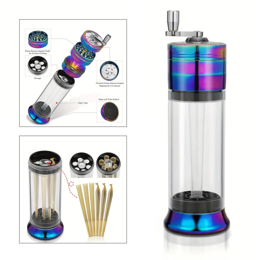 Newest Portable Minin Herb Spice Tobacco Grinder and Cone Filler Rolling Machine