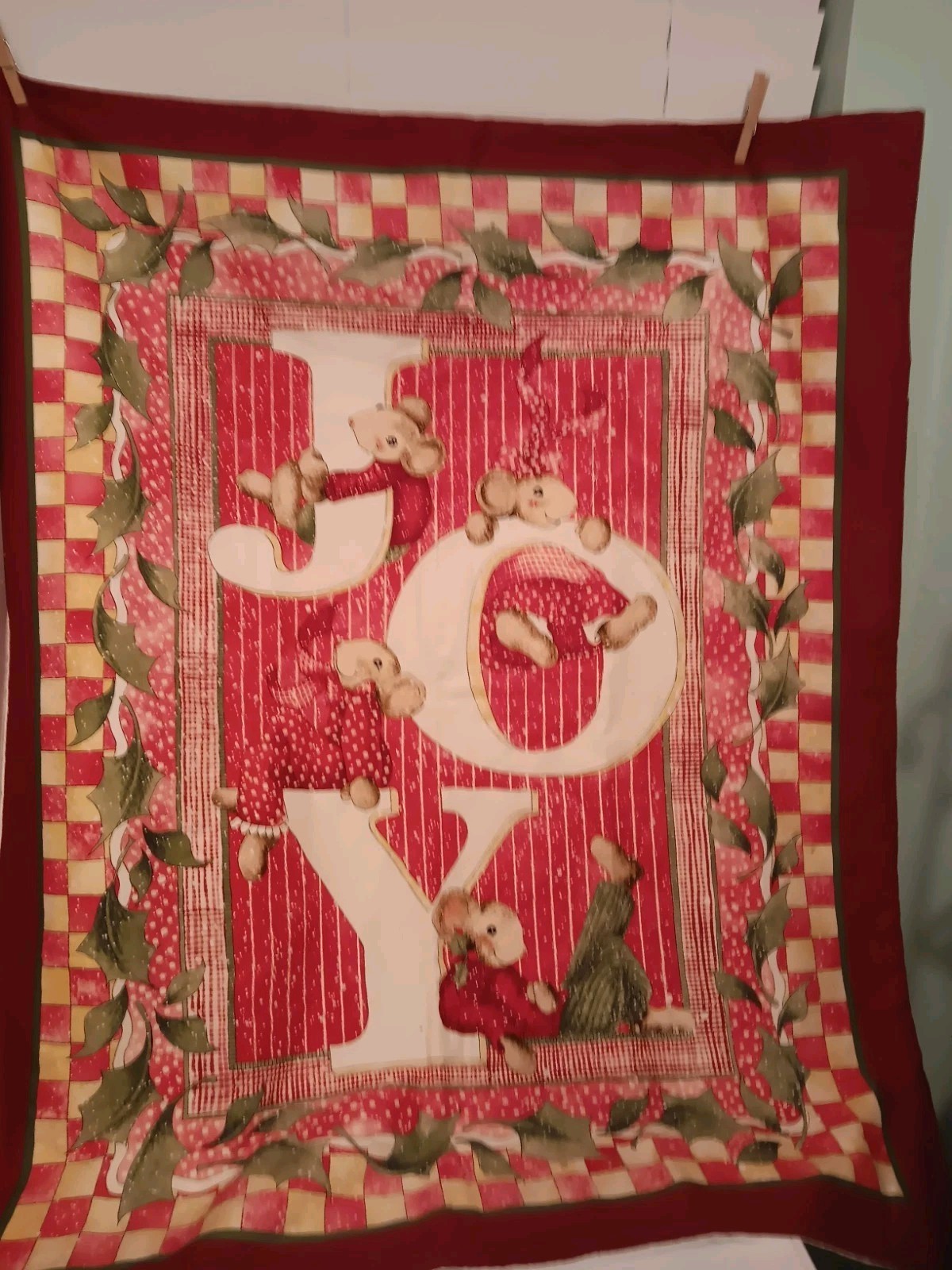 County Christmas Mice Throw  Patchwork Quilt Wall Hanging  40" X 34” JOY HM Cute