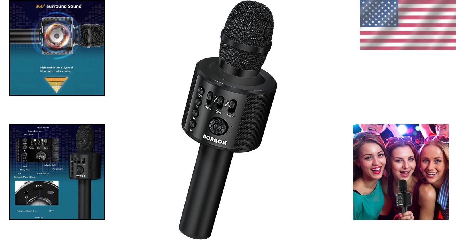 Compact Wireless Karaoke Microphone with Bluetooth & USB - Perfect for All Ages