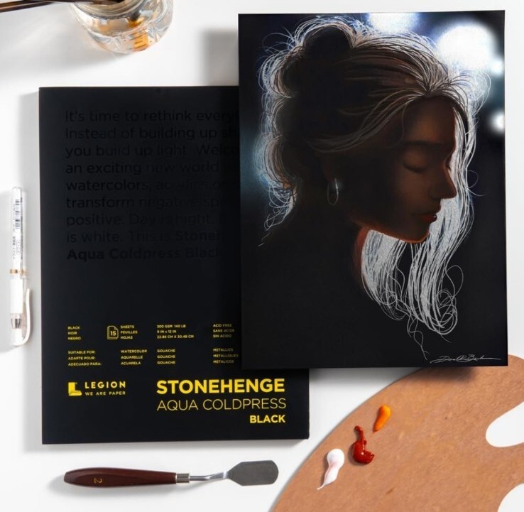 Stonehenge Aqua Block Coldpress Pad 8"X10" 15 Sheets/Pkg-Black 140lb