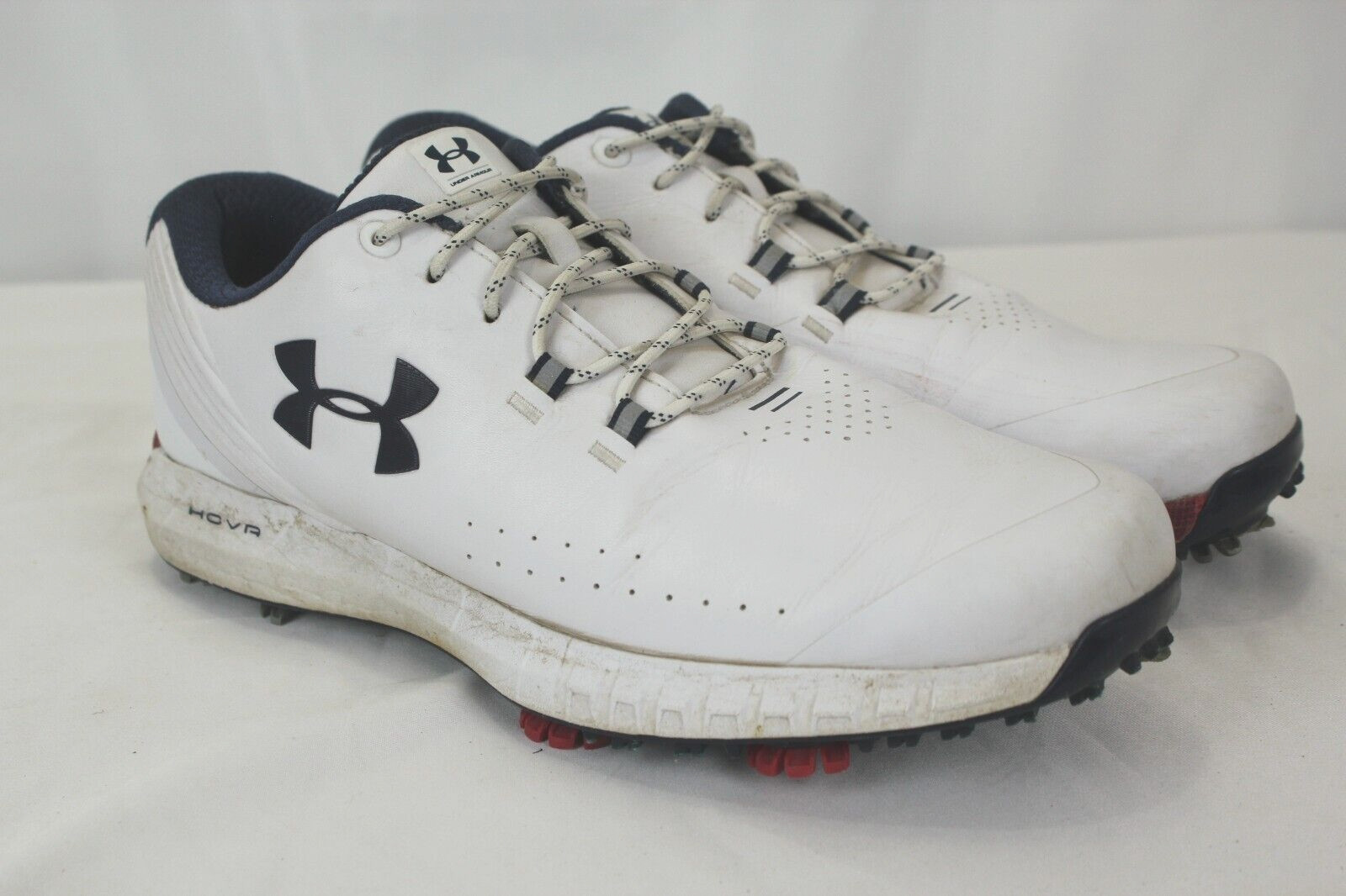 UNDER ARMOUR GOLF MEN'S WHITE LEATHER SOFT SPIKE GOLF SHOES SIZE 8US VGC!