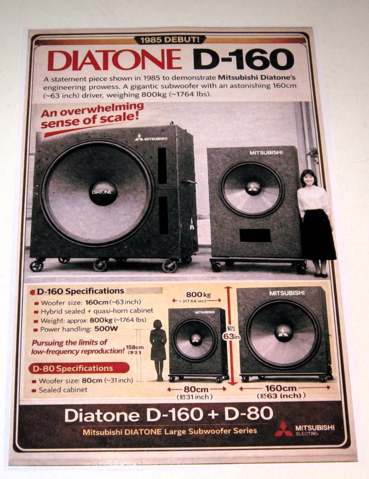 Mitsubishi Diatone D-160, D-80 '85 Audiophile Poster 19" x 13" Giant Subwoofers!