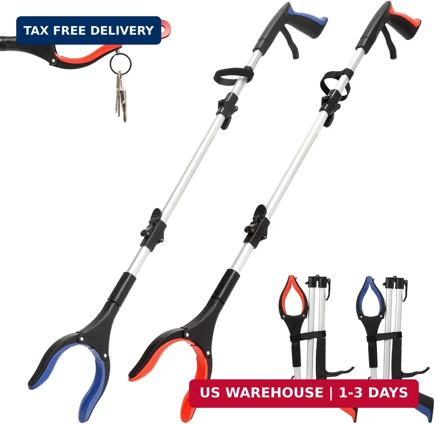 2-Pack Grabber Reacher Tool, 36" Foldable Trash Picker Upper | Extra Long Heavy