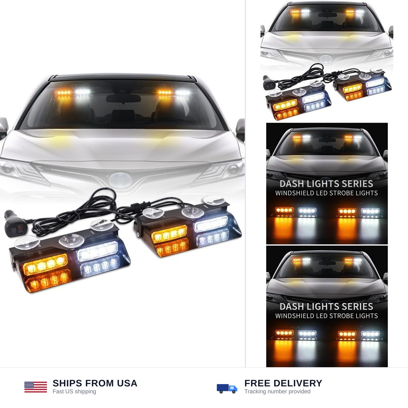 XRIDONSEN 2 in 1 Dash Strobe Lights Interior Windshield Emergency Lights | Am...
