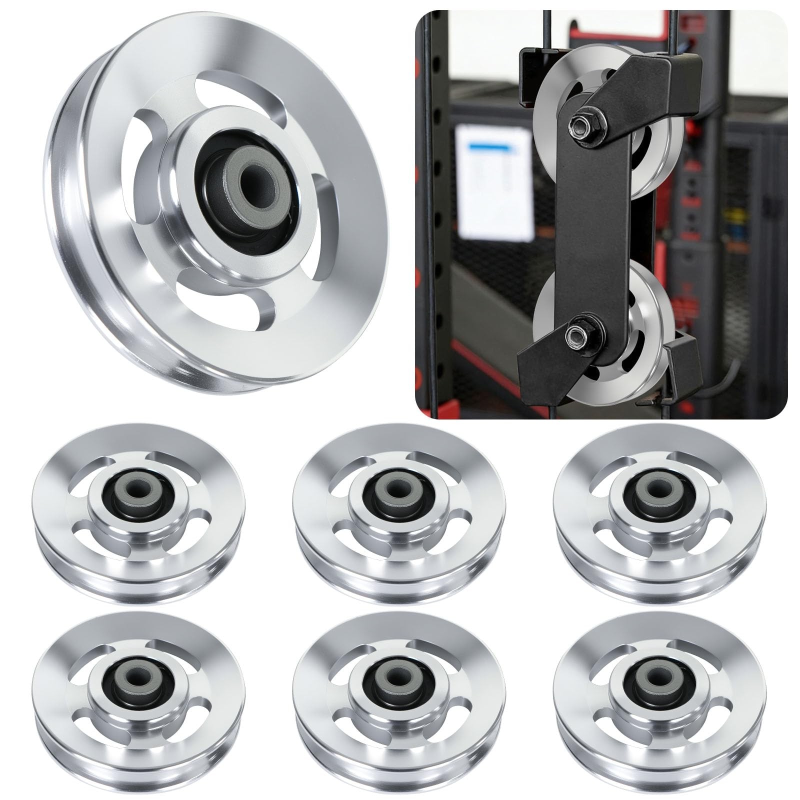 6pcs 90mm Universal Aluminum Pulley Wheel for Gym Equipment, Silent Cable Mac...