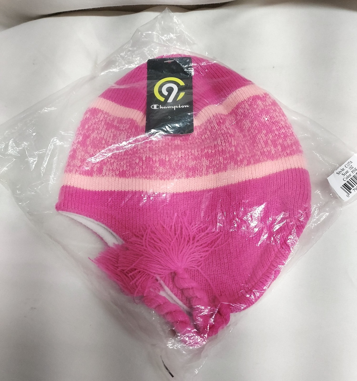 Champion Duo Dry Pink Knit Cap Bonnet Beanie with Side Ties NWT C137A