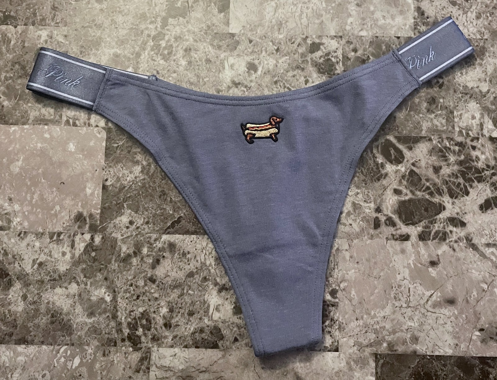 NWOT VICTORIA'S SECRET PINK HOTDOG DACHSHUND THICK SIDE STRAP THONG PANTIES