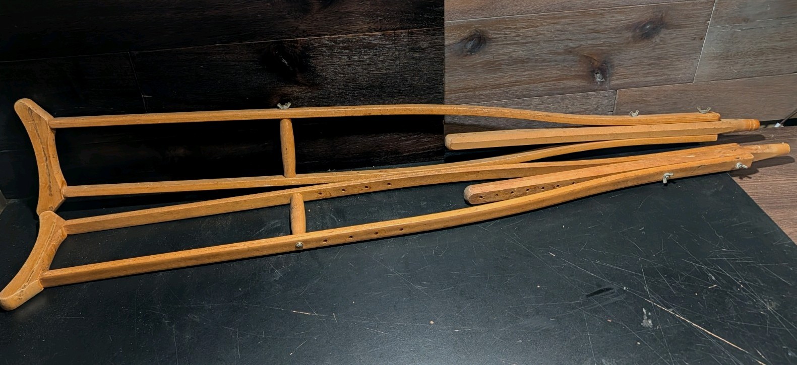 Vintage 1950's Adjustable Wooden Adult Crutches 48” Medical / Decor