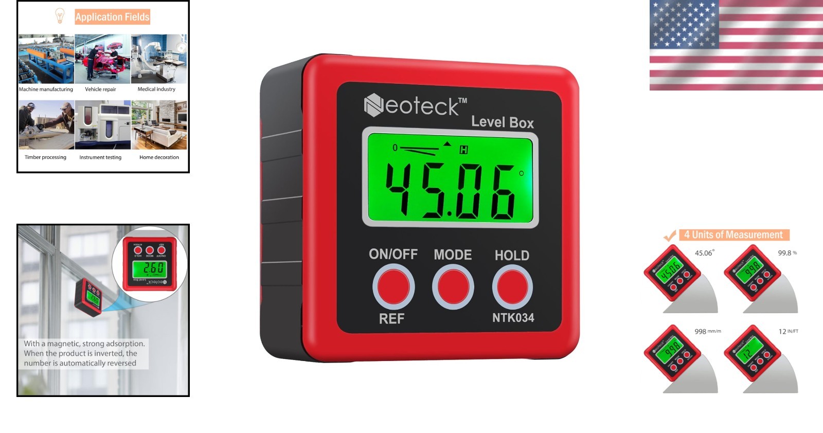 Versatile Digital Angle Gauge for Accurate Measurements - Waterproof & Red