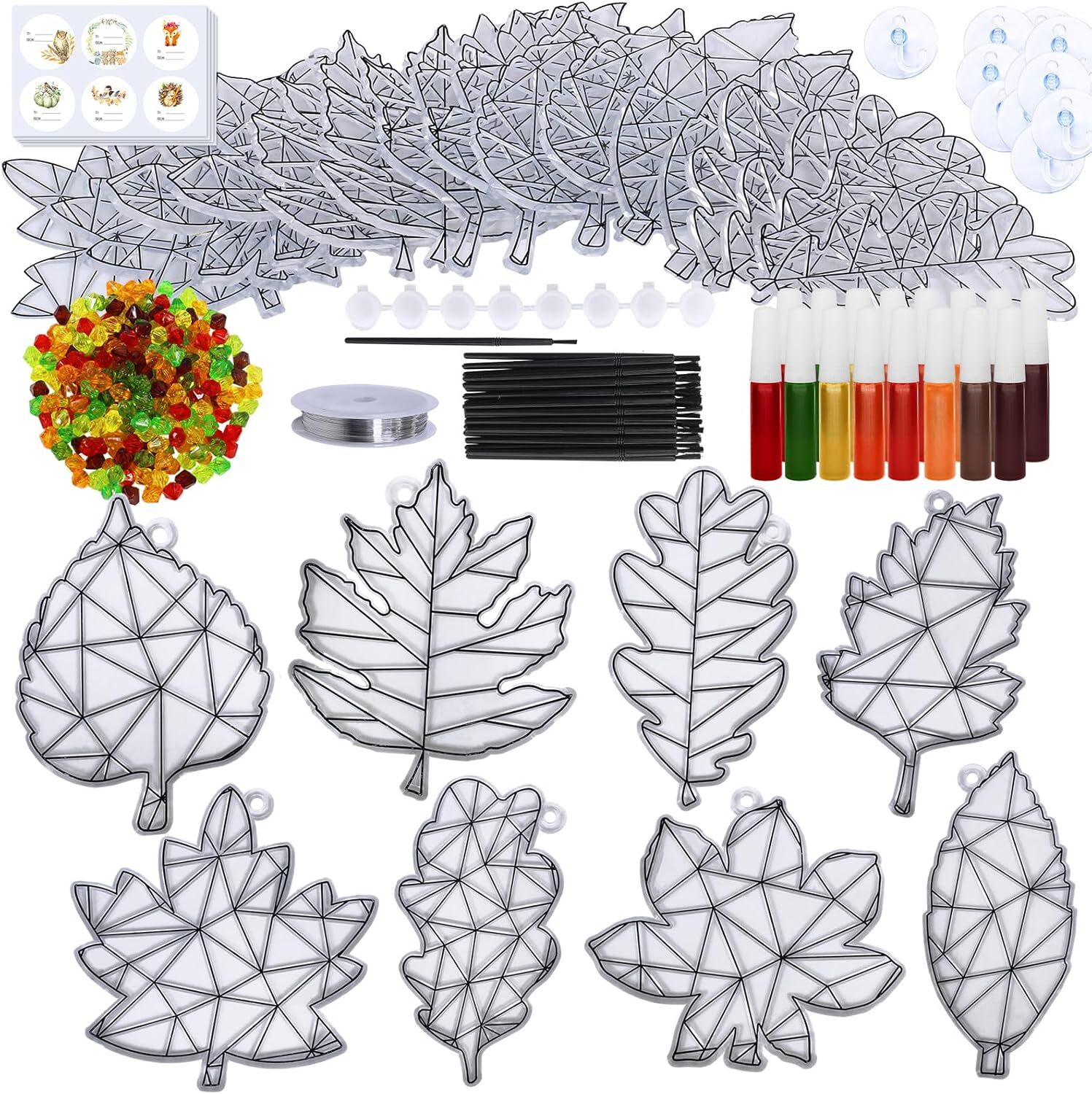 Winlyn 24 Sets Fall Leaf Suncatchers Ornaments Decorations DIY Window Paint...