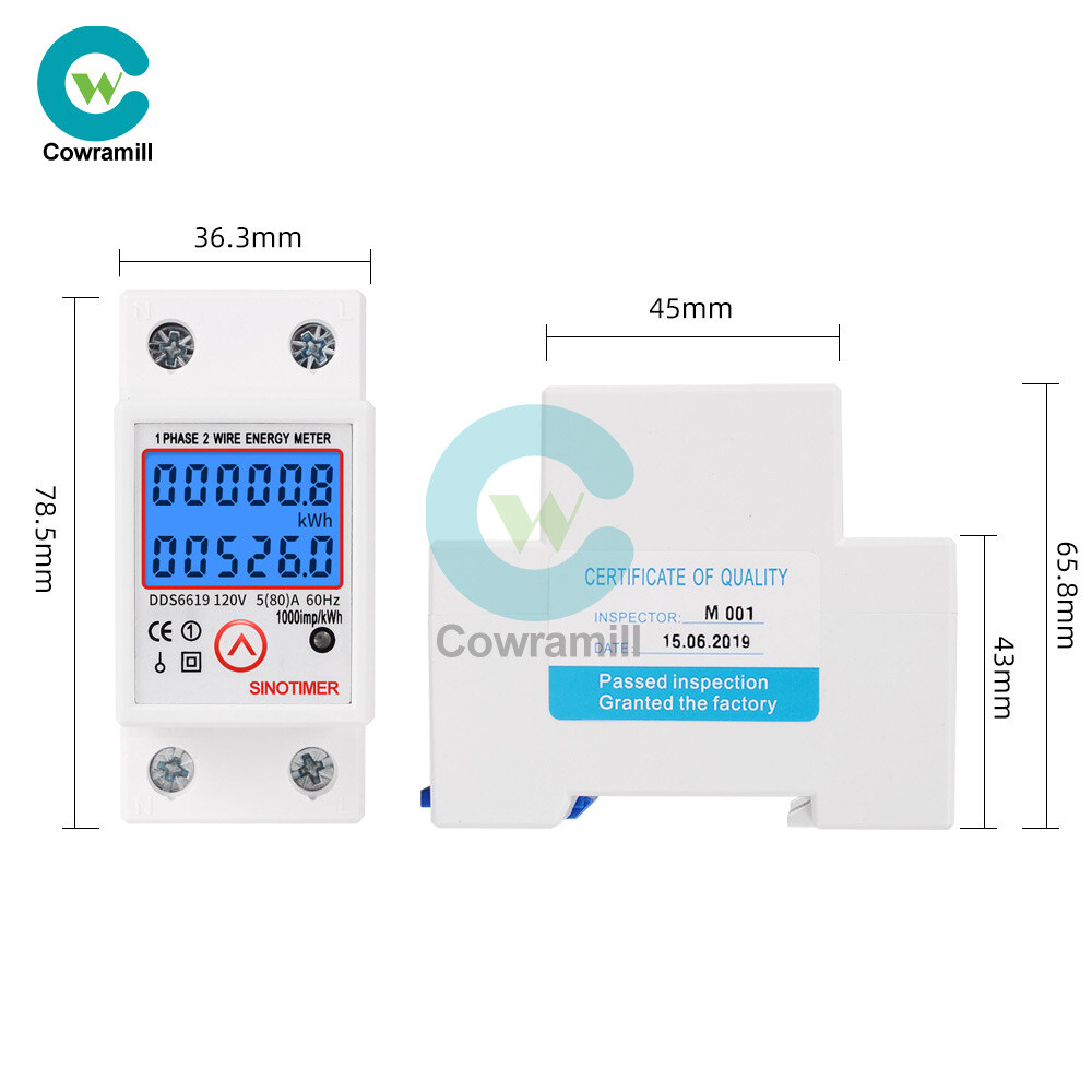 DDS6619 120V Reset LCD Digital Single Phase Energy Watt KWh Meter DIN Rail Mount