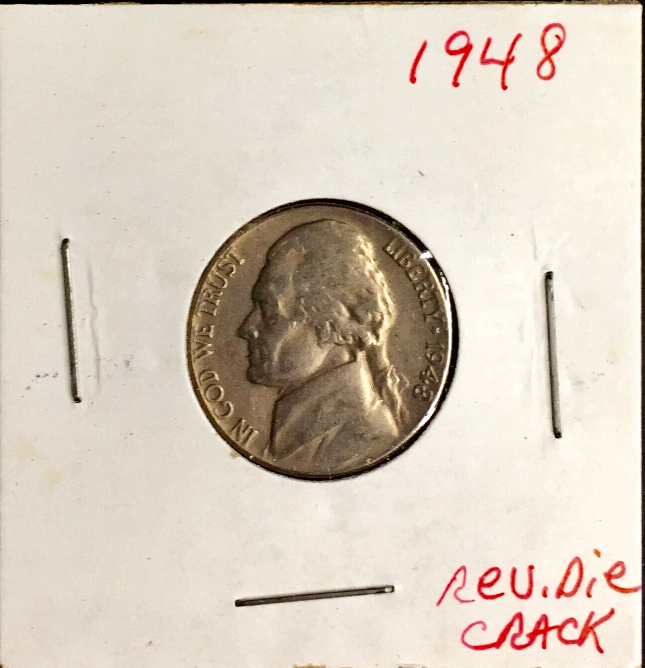 1948-P ERROR JEFFERSON NICKEL - LAMINATED PLANCHET ERROR