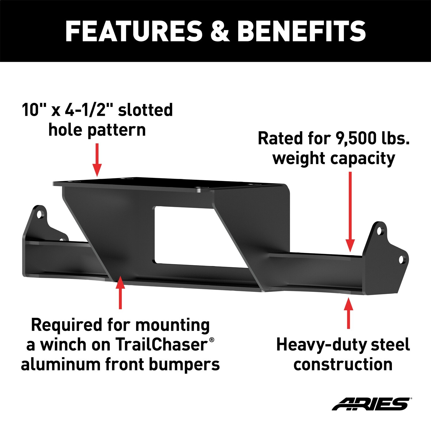 ARIES 2072102 TrailChaser Bumper Winch Reinforcement Bracket for Jeep JL, JT
