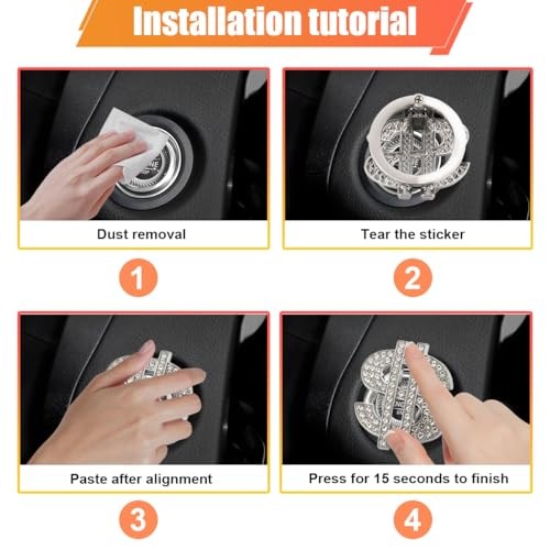 Bling Dollar Car Push Start Button Cover with Rhinestone, Anti-Scratch White