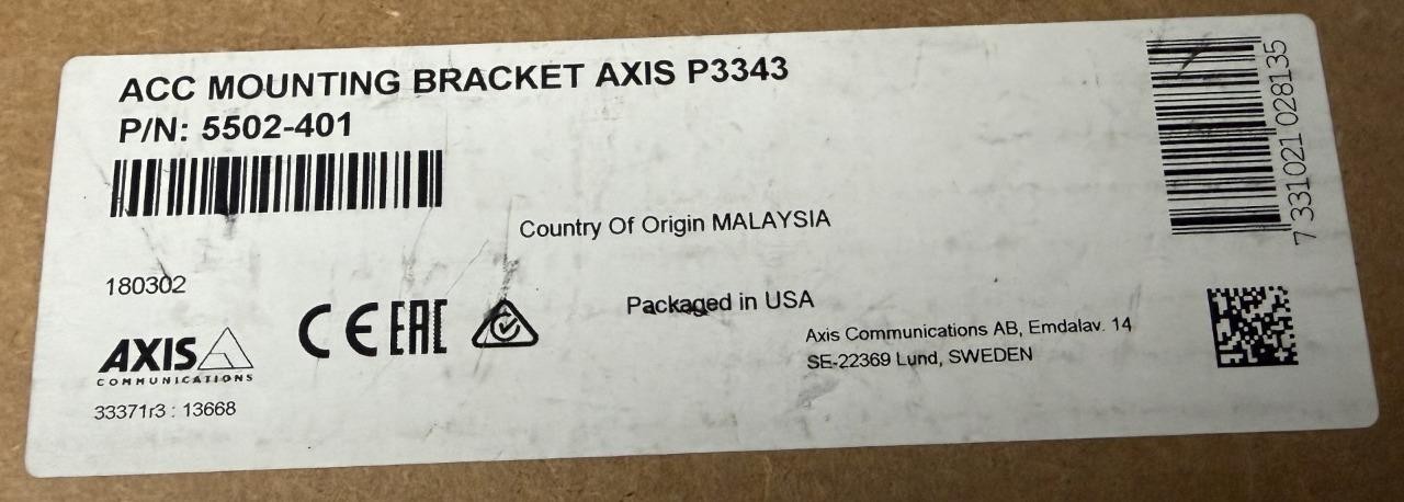 Axis Communications 5502-401 Mounting Bracket for P3343, P3344, P3346