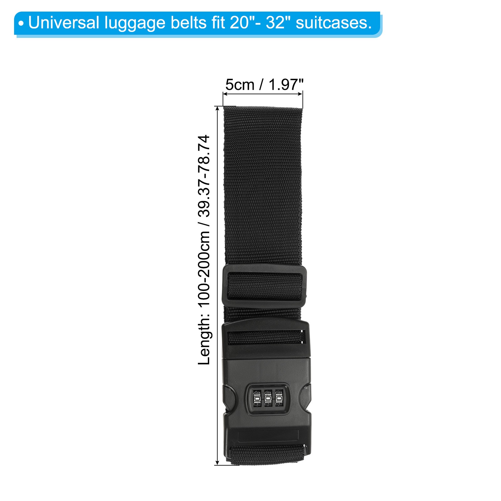 Luggage Straps with Combination Lock TSA Approved Black