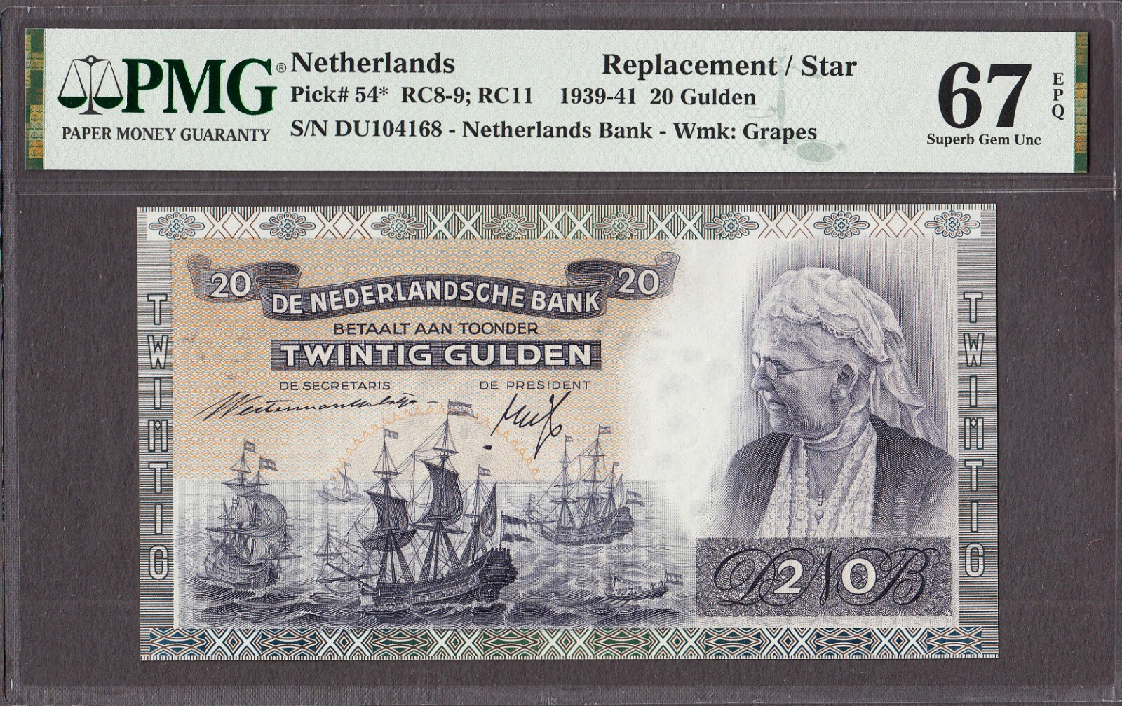 Netherlands 20 Gulden Replacement (DU) 1941 Pick-54* SUPERB GEM UNC PMG 67 EPQ