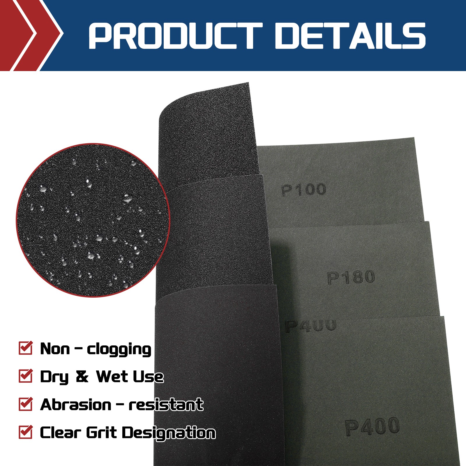 5pcs Sand Papers - [4.2 x 11 Inch x 180 Grits] Wet Dry Sandpaper Sheets