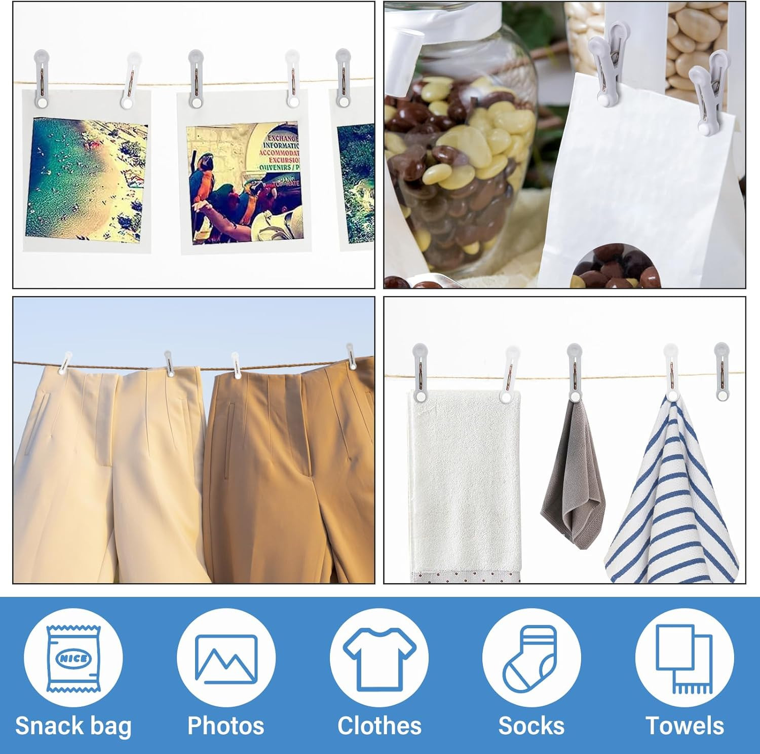 Clothes Pins, Plastic Laundry Clips Non-Slip Clothes Clips with Strong Clamping