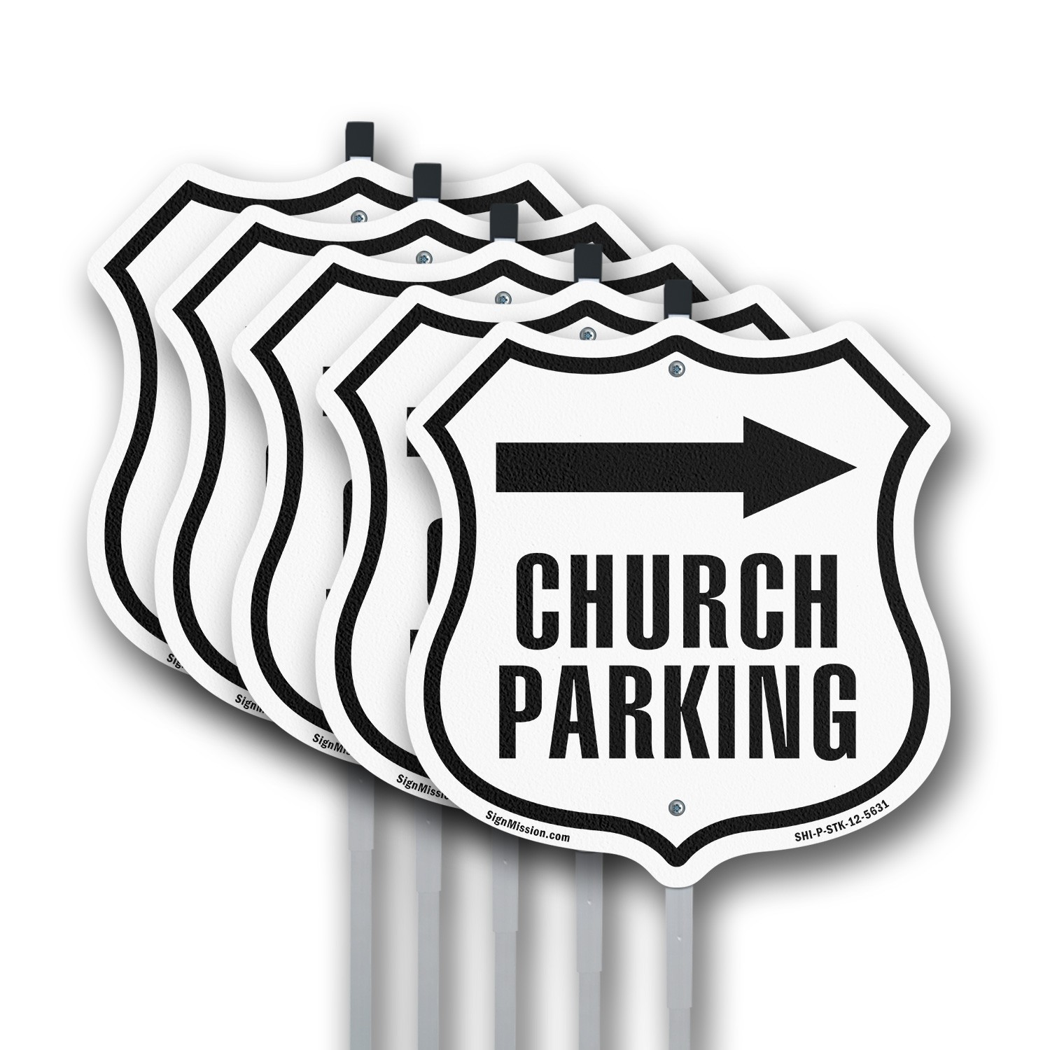 Church Parking Right Shield Shaped Sign With Stake Crafted in the USA