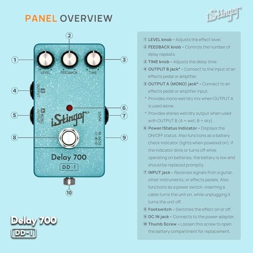 Analog-Style Delay Effects Pedal DD-1, Delay 700 Delay Pedal Delay DD-1 Blue
