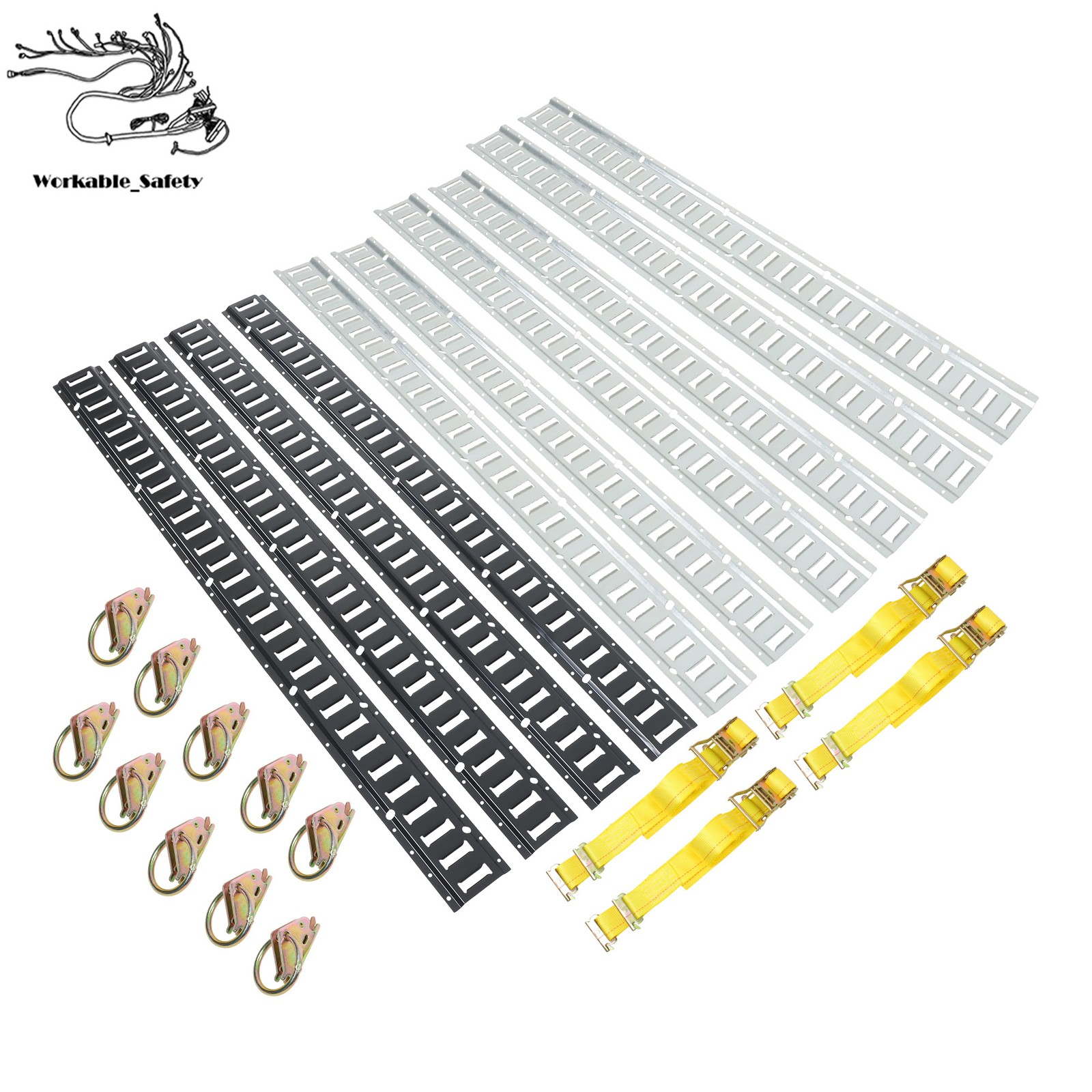 Silver & Black 24 Pack 5 Foot E Track Rails Mixed Zinc & Powder Coat For Trailer