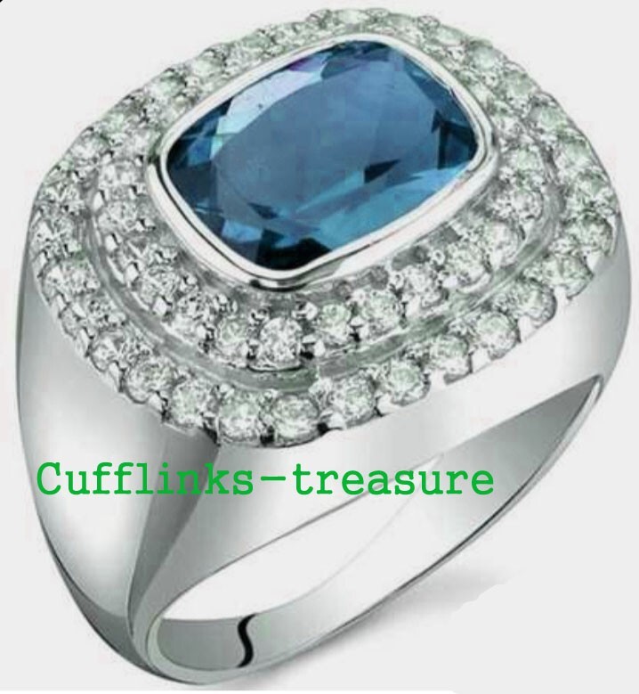 Natural London Blue topaz & CZ Gemstones with 925 Sterling Silver Men Ring #5501