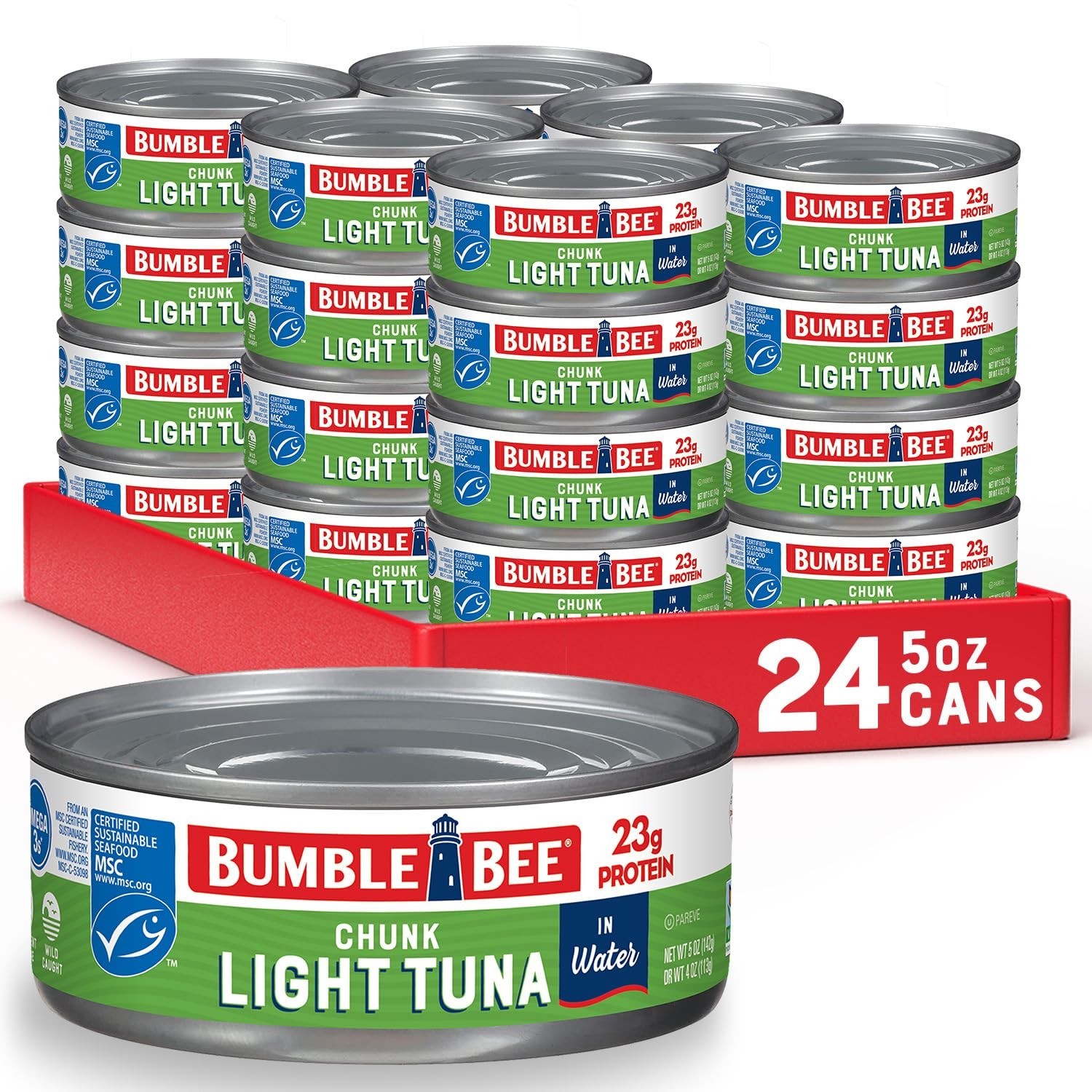 Bumble Bee Chunk Light Tuna In Water, 5 oz Cans (Pack of 24) - Wild Caught Skipj