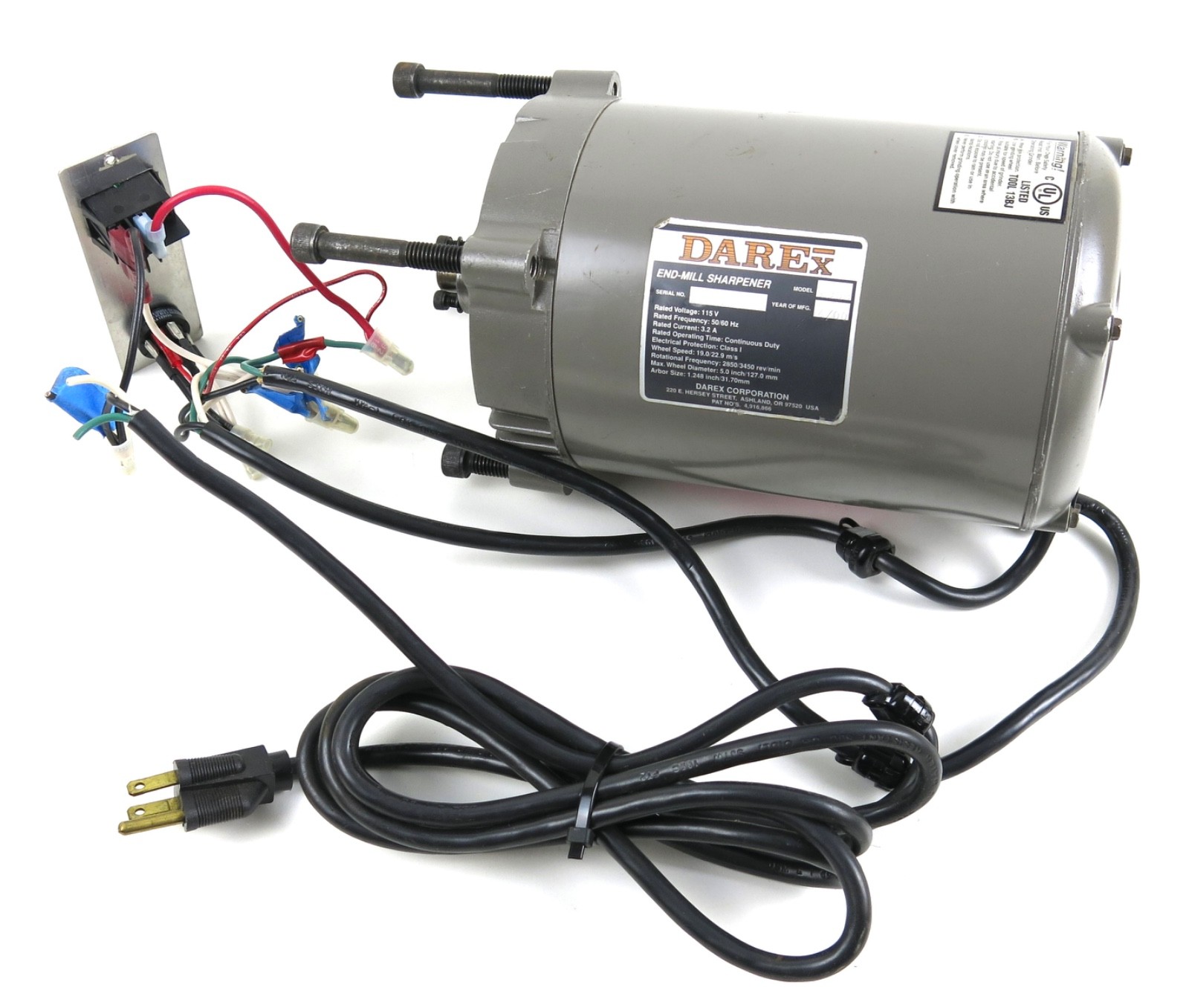 Darex E-90 End Mill Sharpener Motor, Switch & Wiring Assy