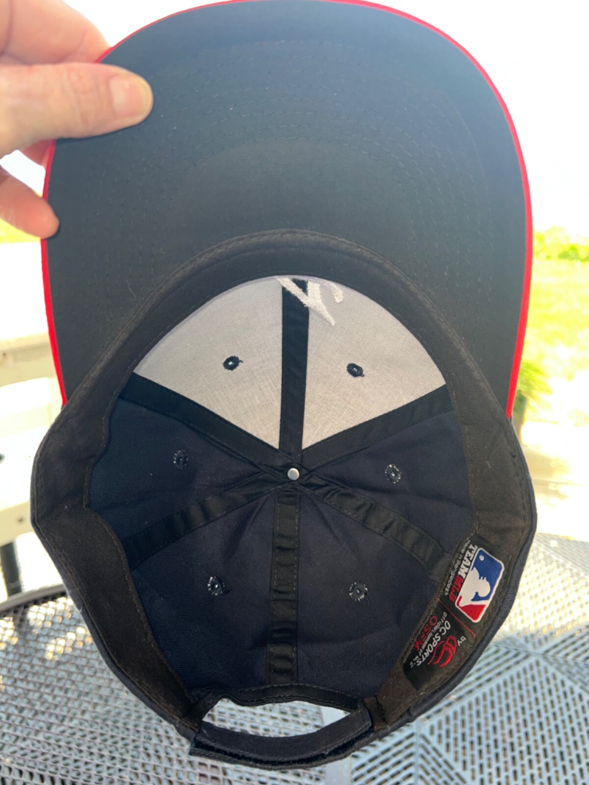 Atlanta Braves Blue Hat Cap with White Script A Red Bill Hook Loop EUC