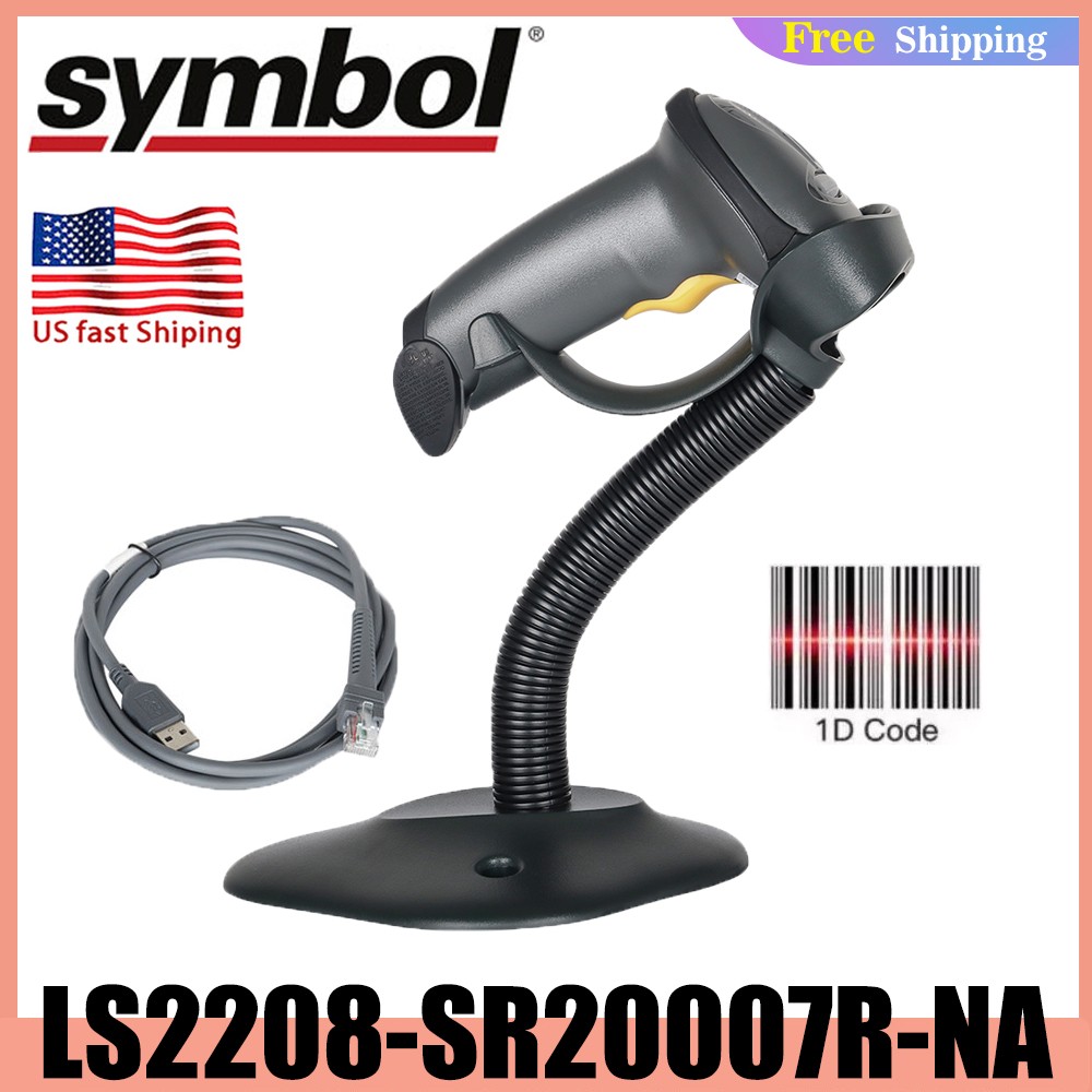 Zebra Symbol LS2208-SR20007R-NA 1D USB Barcode Scanner + Stand + USB Cable USA