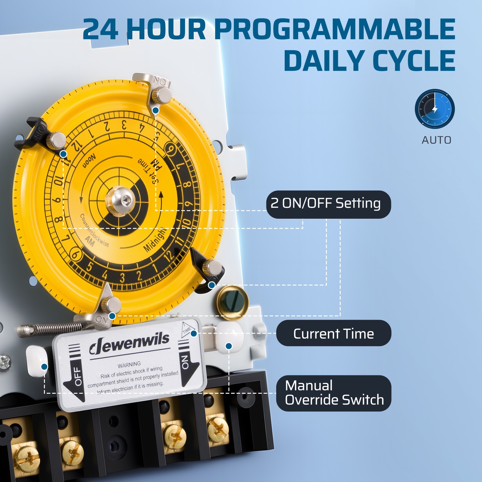 Heavy Duty Pool Timer, 2HP 40A 120V, 24 Hour Programmable ON/Off Switch, Outdoor