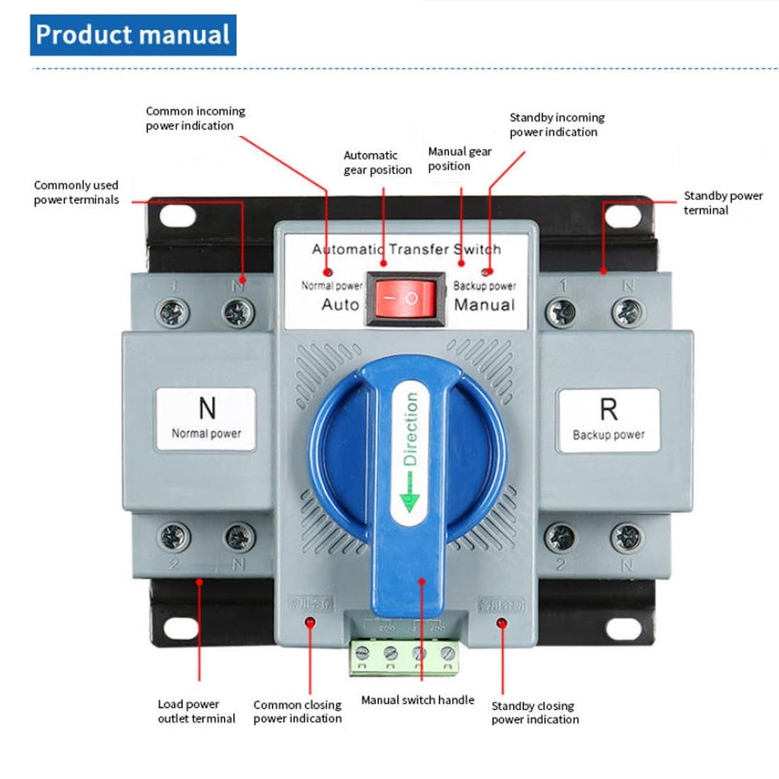 220V 63A 2P Dual Power Automatic Transfer Switch Generator Changeover Switch ...