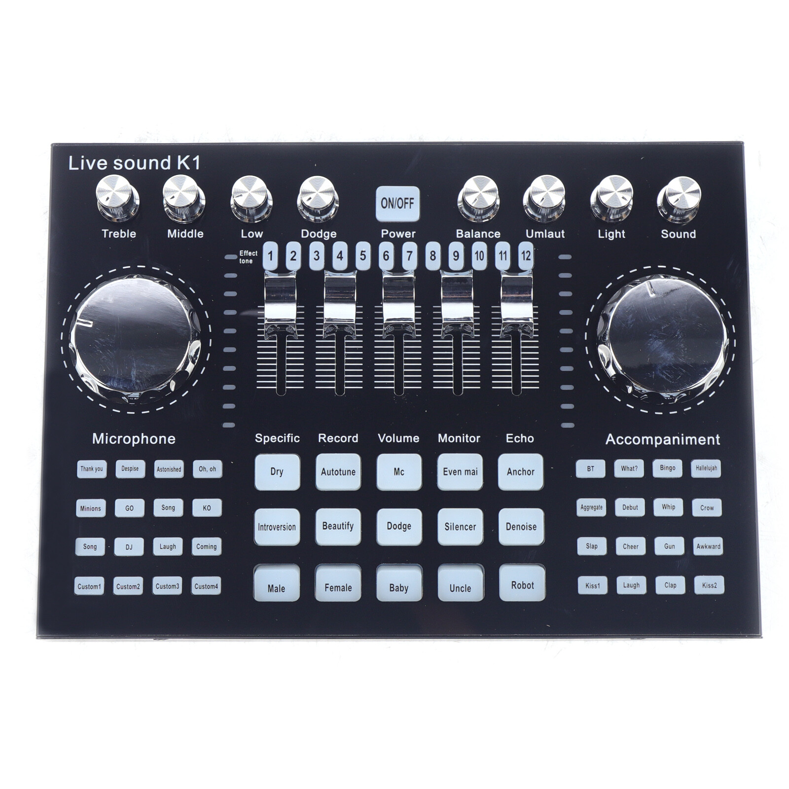 Bluetooth Live Sound Card Voice Changer, Audio DJ Mixer w/ Multiple Sound Effect