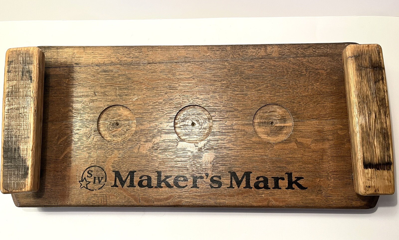 Maker’s Mark Whiskey Genuine Barrel Wood Shot Glass Tray - 21”x9”