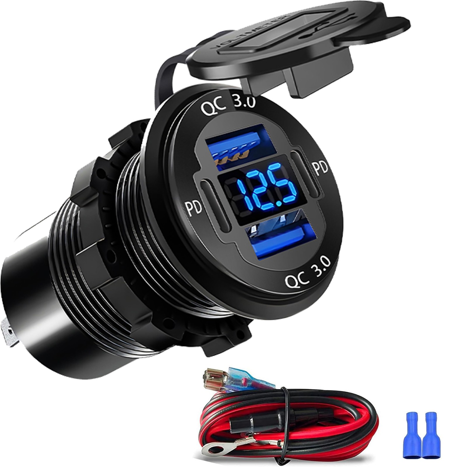 Upgraded 12V USB Charger with 4 Ports - Aluminum Alloy Car Outlet with LED Vo...